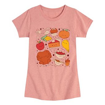 Girls 7-16 Cute Thanksgiving Food Friends Graphic Tee