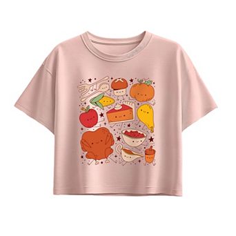 Girls 7-16 Cute Thanksgiving Food Friends Boxy Tee