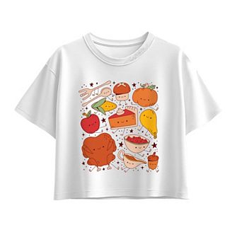 Girls 7-16 Cute Thanksgiving Food Friends Boxy Tee