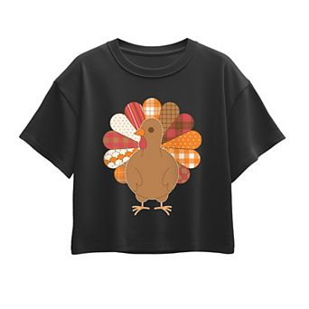 Girls 7-16 Patchwork Turkey Thanksgiving Boxy Tee