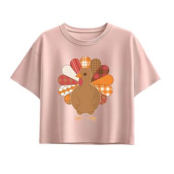 Girls 7-16 Patchwork Turkey Thanksgiving Boxy Tee