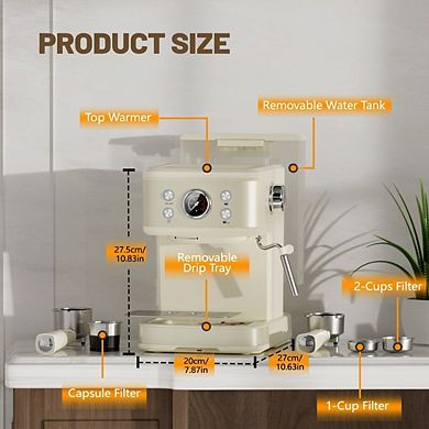 20Bar Espresso Machine - 2-in-1 Coffee Maker with Milk Frother for Latte