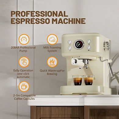 20Bar Espresso Machine - 2-in-1 Coffee Maker with Milk Frother for Latte