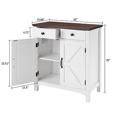 Farmhouse Buffet Cabinet with Barn Doors and Adjustable Shelf