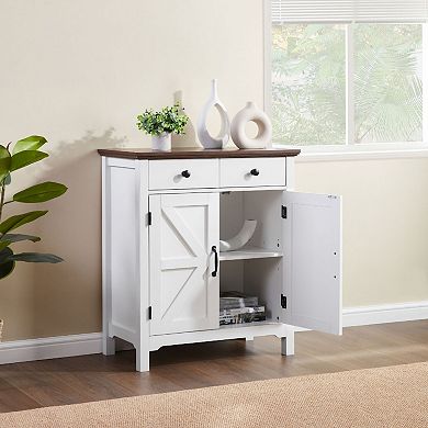 Farmhouse Buffet Cabinet with Barn Doors and Adjustable Shelf
