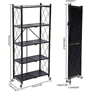 5-Tier Heavy Duty Foldable Metal Storage Rack with Wheels for Garage or Kitchen