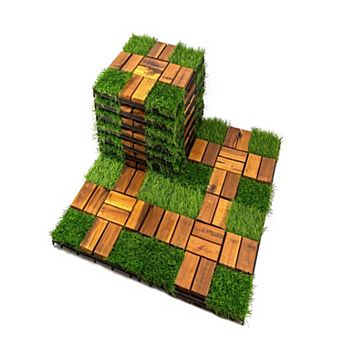 Acacia Wood Assembled Deck Tiles 10pack, 12 in x 12 in Outdoor Patio Flooring