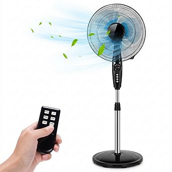 16 Inch Quiet Oscillating Pedestal Fan with Remote and Adjustable Height for Bedroom Office