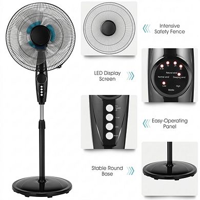 16 Inch Quiet Oscillating Pedestal Fan with Remote and Adjustable Height for Bedroom Office