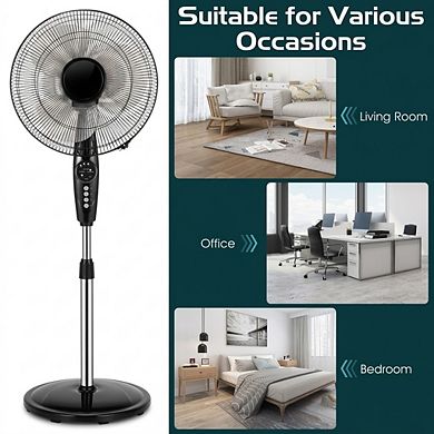 16 Inch Quiet Oscillating Pedestal Fan with Remote and Adjustable Height for Bedroom Office