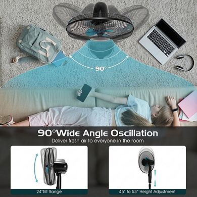 16 Inch Quiet Oscillating Pedestal Fan with Remote and Adjustable Height for Bedroom Office