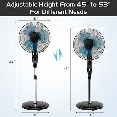 16 Inch Quiet Oscillating Pedestal Fan with Remote and Adjustable Height for Bedroom Office