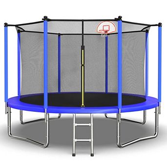 12 Foot Outdoor Recreational Trampoline With Basketball Hoop And Enclosure