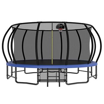 15 Foot Pumpkin Style Trampoline with Basketball Hoop and Ladder for Backyard