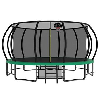 15 Foot Pumpkin Style Trampoline with Basketball Hoop and Ladder for Backyard