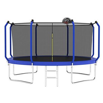 Premium 12FT Outdoor Trampoline with Basketball Hoop and Enclosure Net