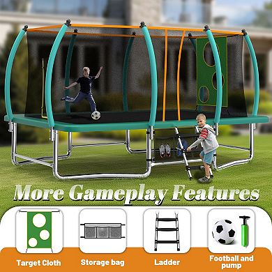 8x14 Ft Rectangular Outdoor Tumbling Trampoline with Safety Enclosure Net