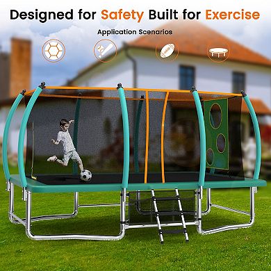 8x14 Ft Rectangular Outdoor Tumbling Trampoline with Safety Enclosure Net
