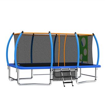 8x14 Ft Rectangular Outdoor Tumbling Trampoline with Safety Enclosure Net