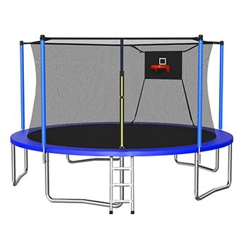 14ft Outdoor Trampoline With Enclosure Net Recreational Fitness