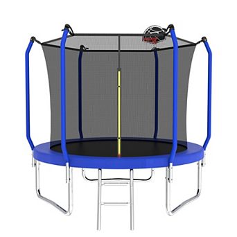 10FT Outdoor Trampoline with Basketball Hoop Enclosure Net for Backyard Play