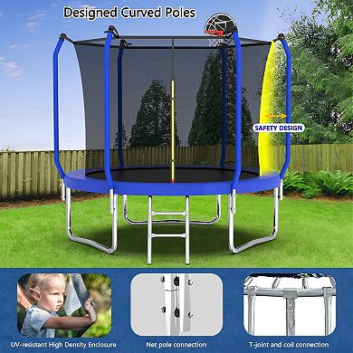 10FT Outdoor Trampoline with Basketball Hoop Enclosure Net for Backyard Play