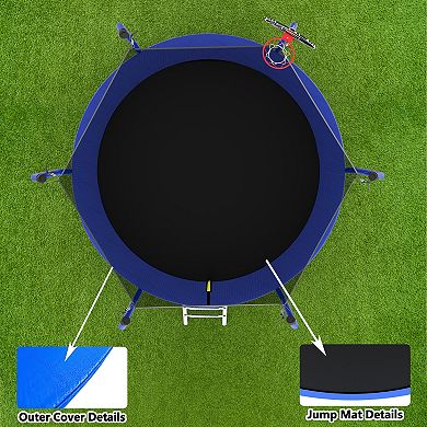 10FT Outdoor Trampoline with Basketball Hoop Enclosure Net for Backyard Play
