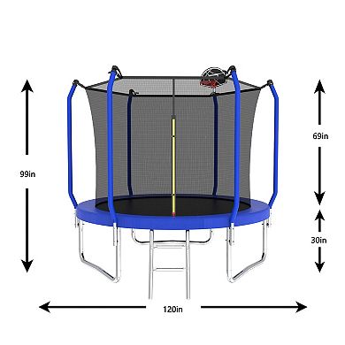 10FT Outdoor Trampoline with Basketball Hoop Enclosure Net for Backyard Play