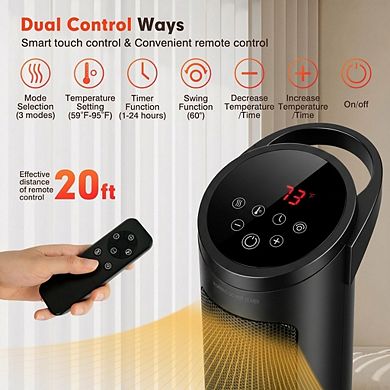 1500W PTC Ceramic Space Heater 29 Inch Oscillating Tower Heater with Remote for Bedroom