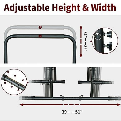Heavy Duty 31 Inch Power Tower Dip Station Adjustable Pull Up Bar Stand Home Gym