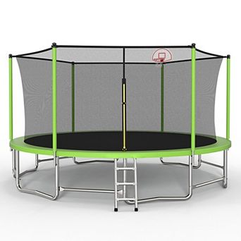 Heavy Duty 16-Foot Outdoor Trampoline with Enclosure Net and Hoop
