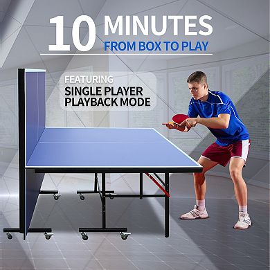 8ft Mid Size Foldable Indoor Ping Pong Table Set with Net for Home