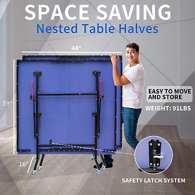8ft Mid Size Foldable Indoor Ping Pong Table Set with Net for Home