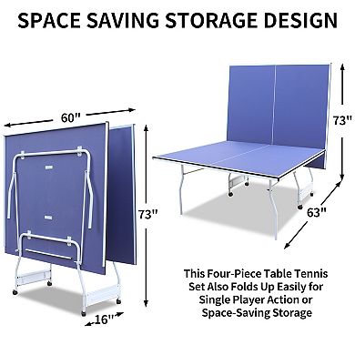 9Ft Foldable Indoor Ping Pong Table Tennis Set With Net For Home