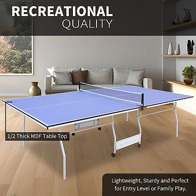 9Ft Foldable Indoor Ping Pong Table Tennis Set With Net For Home