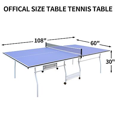 9Ft Foldable Indoor Ping Pong Table Tennis Set With Net For Home