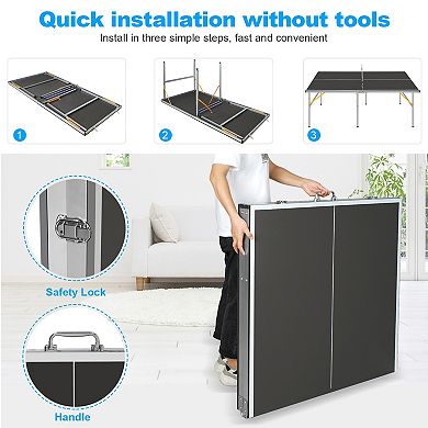 Midsize Foldable Table Tennis Set 72x36 Inch Portable Ping Pong Table For Game Rooms