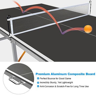 Midsize Foldable Table Tennis Set 72x36 Inch Portable Ping Pong Table For Game Rooms