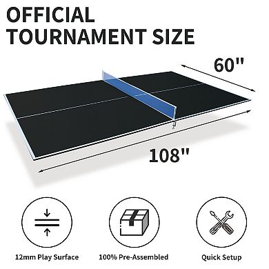 Mid Size 9ft Ping Pong Conversion Top Foldable Table Tennis for Indoor Games