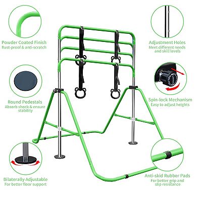 Childrens Adjustable Height Gymnastic Bar 34.8 to 51 Inch with Bear Rings for Home Training