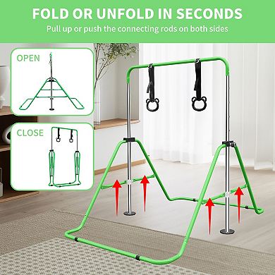 Childrens Adjustable Height Gymnastic Bar 34.8 to 51 Inch with Bear Rings for Home Training