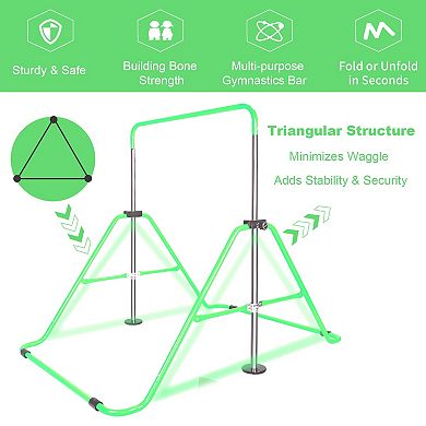 Childrens Adjustable Height Gymnastic Bar 34.8 to 51 Inch with Bear Rings for Home Training
