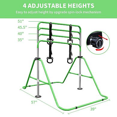 Childrens Adjustable Height Gymnastic Bar 34.8 to 51 Inch with Bear Rings for Home Training