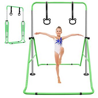 Childrens Adjustable Height Gymnastic Bar 34.8 to 51 Inch with Bear Rings for Home Training