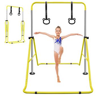 Childrens Adjustable Height Gymnastic Bar 34.8 to 51 Inch with Bear Rings for Home Training