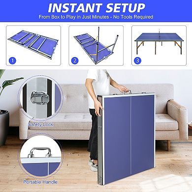 5ft Foldable Ping Pong Table Portable Indoor Table Tennis Set