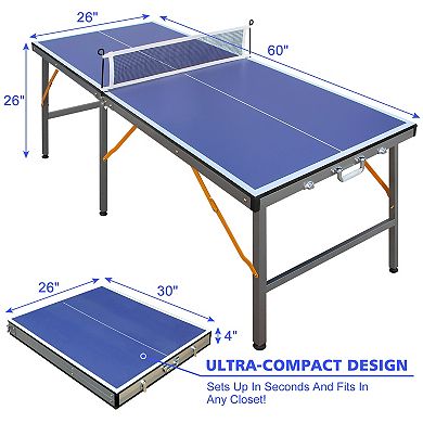 5ft Foldable Ping Pong Table Portable Indoor Table Tennis Set