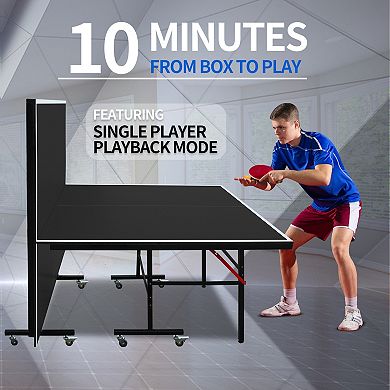 8ft Mid Size Foldable Ping Pong Table Set With Net Paddles Balls For Indoor Games