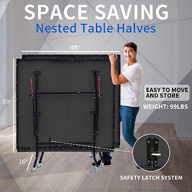 8ft Mid Size Foldable Ping Pong Table Set With Net Paddles Balls For Indoor Games