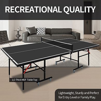 8ft Mid Size Foldable Ping Pong Table Set With Net Paddles Balls For Indoor Games
